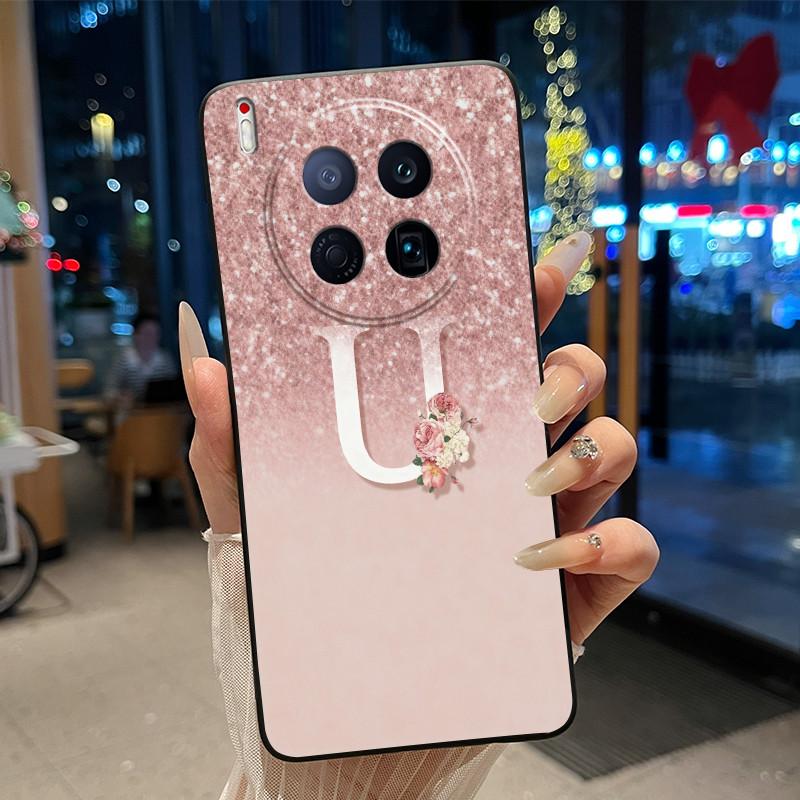 Чехол для Tecno Camon 40 Premier 5G Новый с буквой и цветком Сияющее звездное небо Мягкий силикон Черная задняя панель Защита от царапин