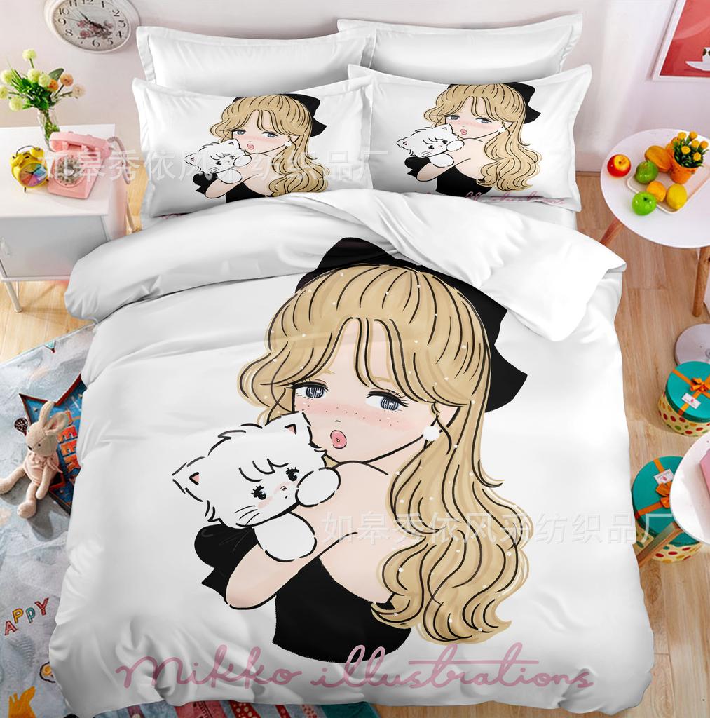 Kawaii MIKKO Bedding Sets Comforter Quilt Bed Cover Duvet Cover Pillow Case 2-3 Pieces Sets Kids Adult Size Cartoon Decoration
