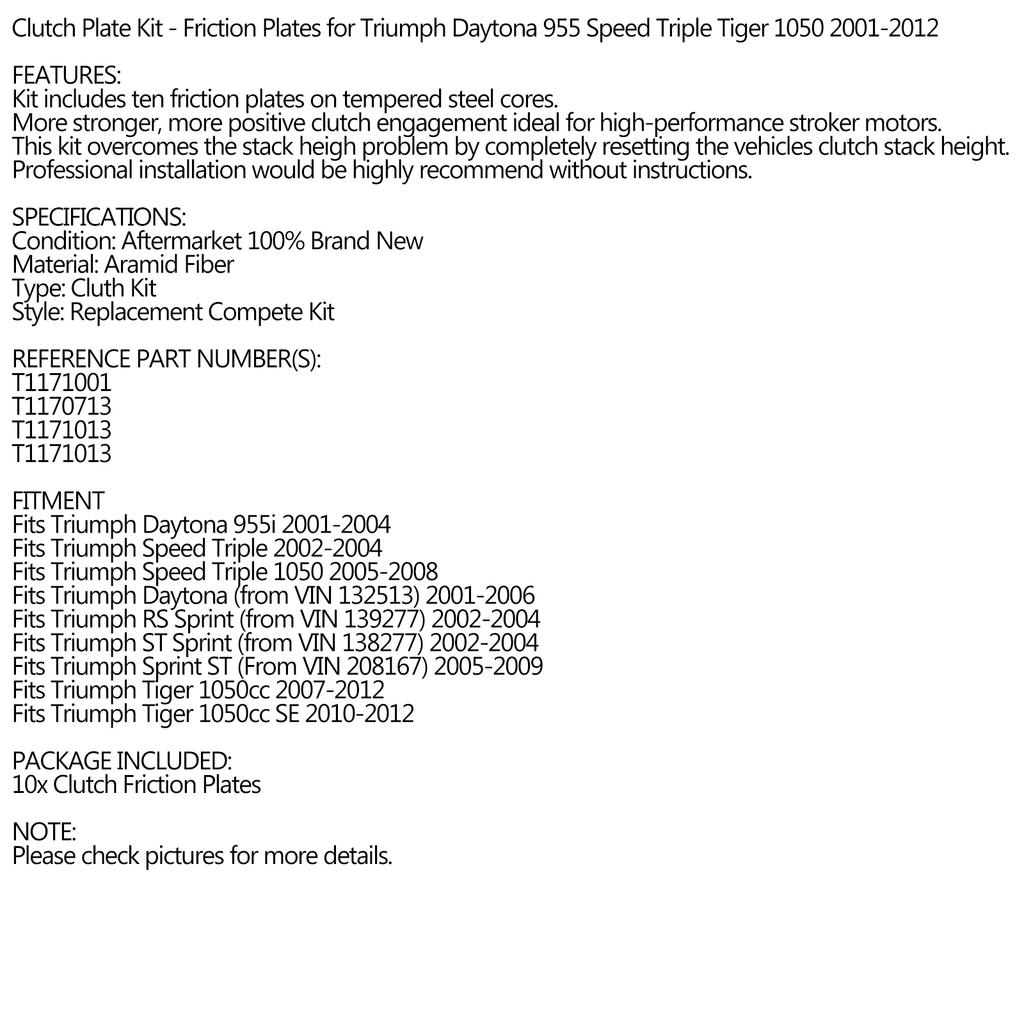 Комплект фрикционных дисков сцепления для Triumph Daytona 955 Tiger 1050 2001-2012