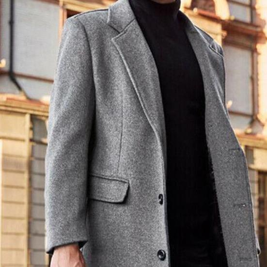 Men Coat Solid Color Turn-down Collar Cardigan Leisure Winter Jacket for Daily Wear