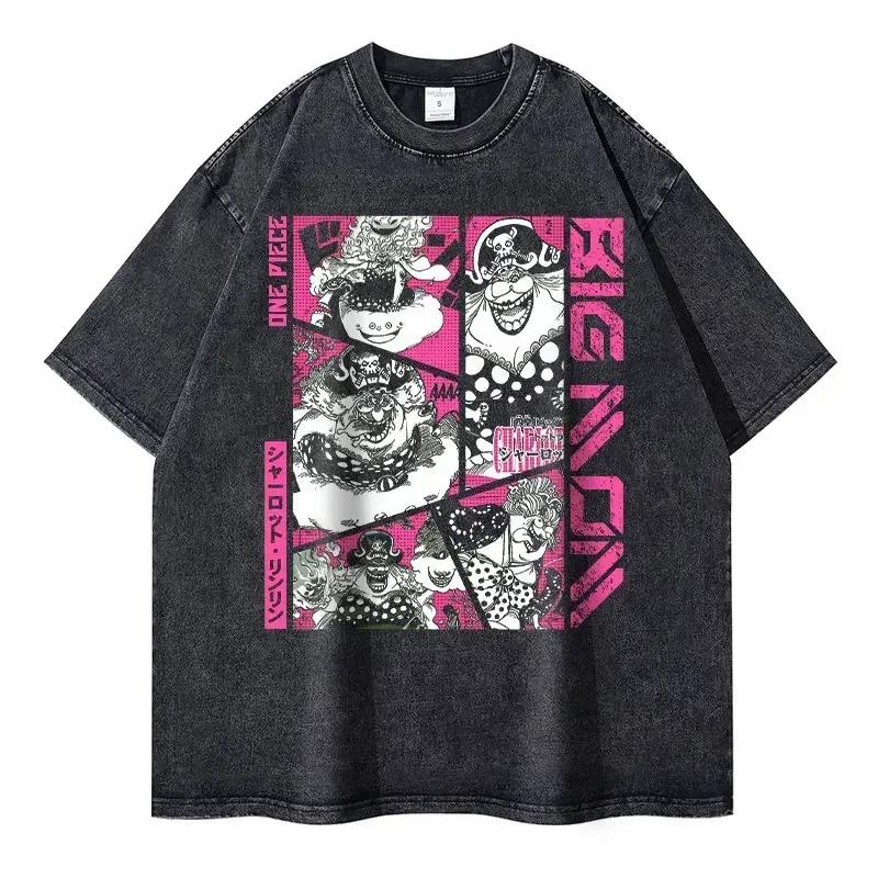 Roronoa Zoro T-shirts Vintage Washed Anime One P-Piece T-shirt Streetwear Oversized L-Luffy Manga Tops Tees 100% Cotton