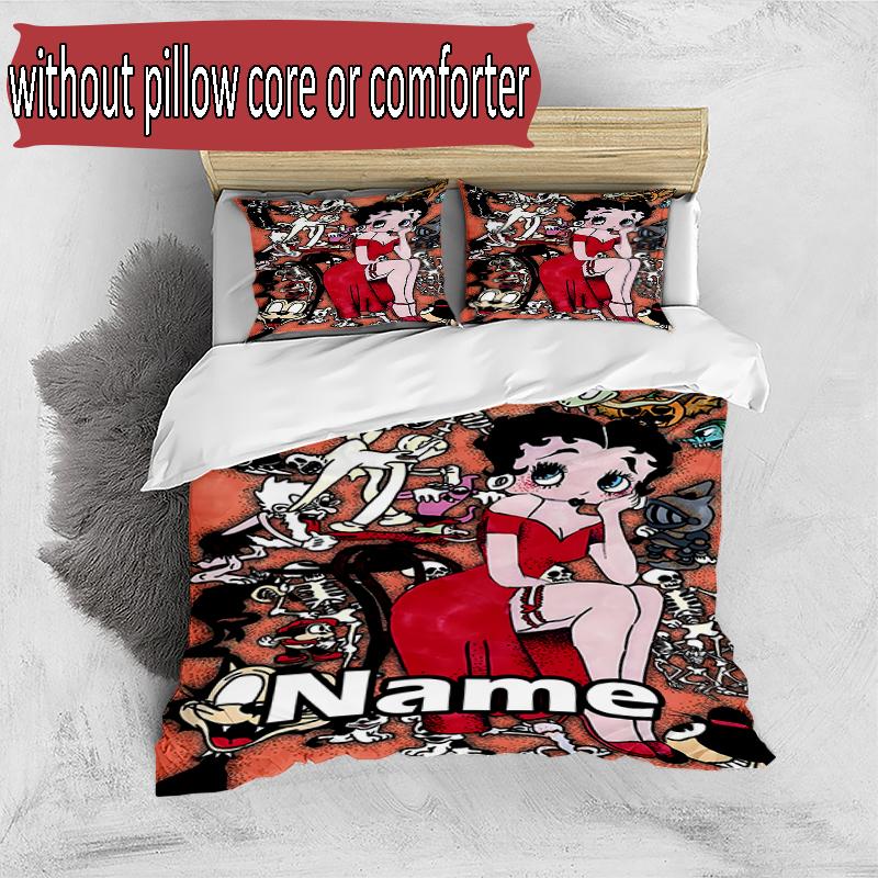 3pcs Duvet Cover Set (1*Duvet Cover + 2*Pillowcase, Without Core), Custom Name Betty Boop Pattern Bedding Set, Home Bedroom Decor Gift