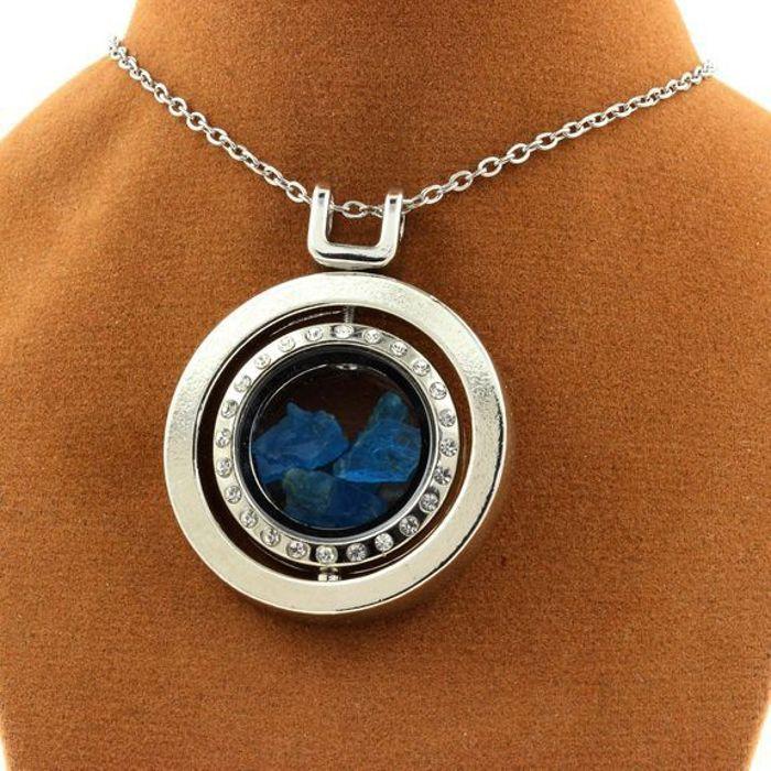 Stones and Minerals. Raw Neon Blue Apatite Necklace. Spherical Hourglass Model.