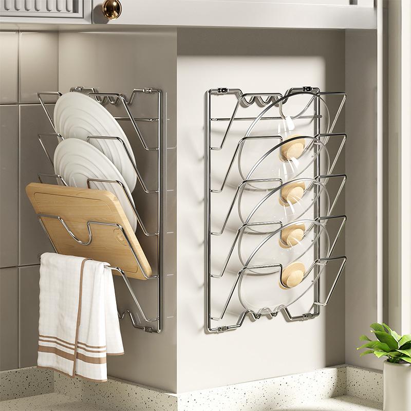 Кухонный органайзер, настенная полка для крышки кастрюли, пятислойная металлическая крышка для кастрюли, нержавеющая многофункциональная полка для хранения крышек для кастрюль