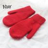 Non Constricting Stretchy Cuffs 1 Pair Winter Warm Mittens for Women, Cold Weather Soft Plush Knit Stylish Resistant Handwear Gloves with Thick Lining