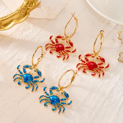 European and American Fun Red Oil Dripping Crab Earrings Niche Design and Versatile
