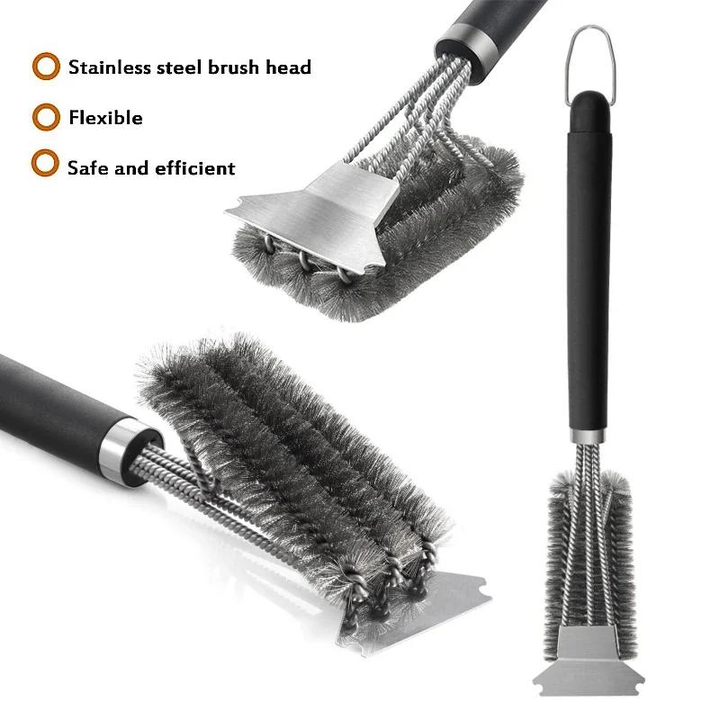 Stainless Steel Bristles Barbecue Cleaner Kit With Spatula BBQ Grill Cleaning Brush Scraper Cooking Tools Charcoal Duty Cleaner