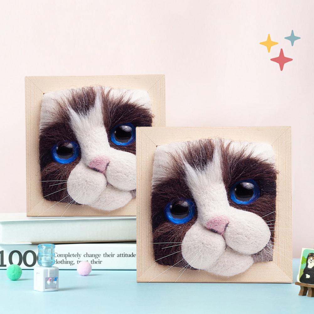11 см деревянная рамка для фотографий с декоративным основанием DIY шерстяной фетр прекрасная голова кошки кукла набор для вязания самодельные принадлежности для домашнего декора