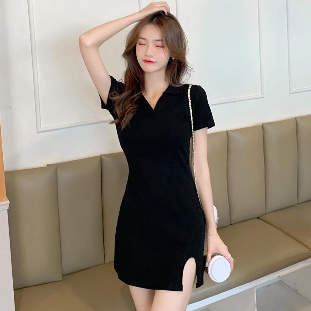 Платье с французским V-образным вырезом на рукаве, женское летнее новое маленькое черное платье, темперамент, тонкая сексуальная юбка Spice Girl