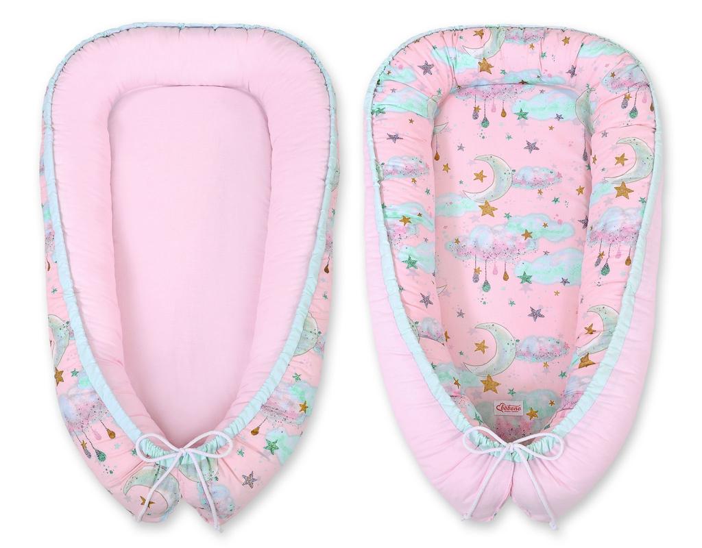 Baby cocoon, double-sided, playpen, swaddle, Premium BOBONO - pink moons