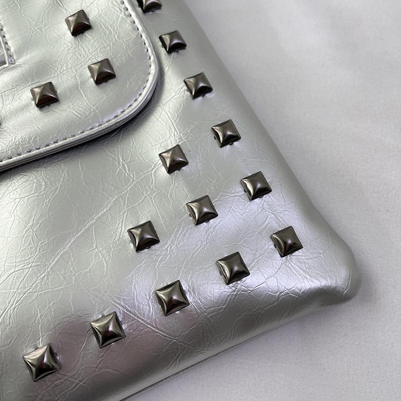 2024 летняя женская сумка-клатч с клапаном, сумка через плечо, корейская модная женская противоугонная сумка-конверт, женская золотистая, черная заклепка, повседневные сумки на плечо