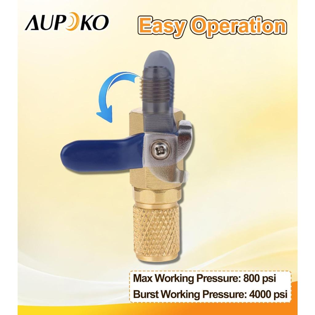 Air Conditioner Ball Valve 1/4" SAE Adapter, Straight Shut-Off Valve for HVAC A/C Automotive Service Tools, Fits for R134A R22 R12 R410A Refrigerant