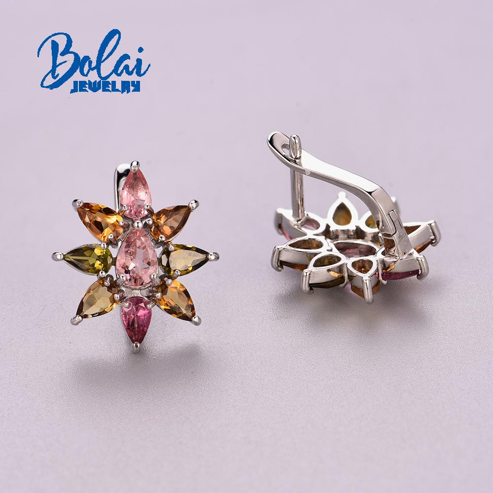 Bolaijewelry 2022 Новые классические серьги с натуральным многоцветным турмалином, ювелирные изделия, груша 3*5/4*6, комплект из стерлингового серебра 925 пробы, роскошный дизайн, женские изысканные ювелирные изделия