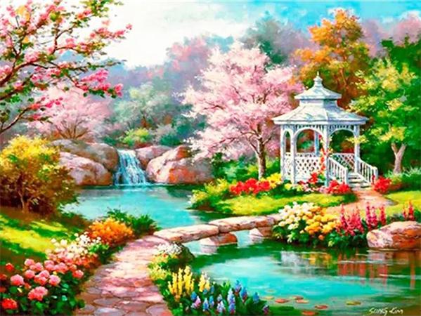 5D Diy Алмазная картина Дерево Цветущая вишня Полная квадратная круглая вышивка Мозаика Природный пейзаж Домашний декор