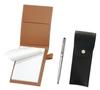 Recycled Cowhide Mini Notebook Cover Mocha with Round Button Pen Case Black Smartphone Touch Slim Rotary Ballpoint Pen Set LS022PM-BRSB-TP02