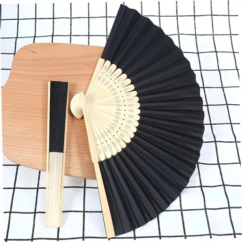 1pcVintage Black Bamboo Folding Fan - Handmade Vintage Chinese Style, Lightweight and Durable, Perfect Gift for Ladies and Girls