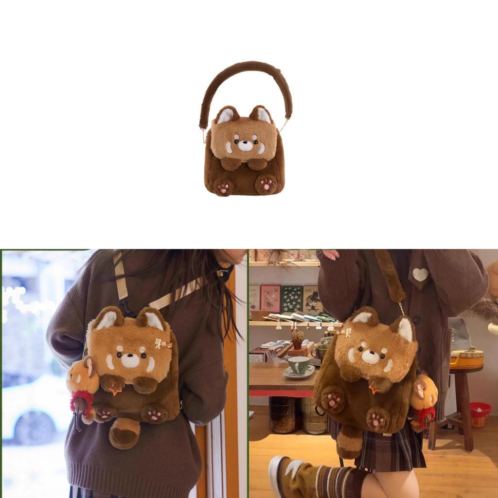 Raccoon Backpack Plush Cartoon Schoolbag Large Capacity Kids Decoration Gift