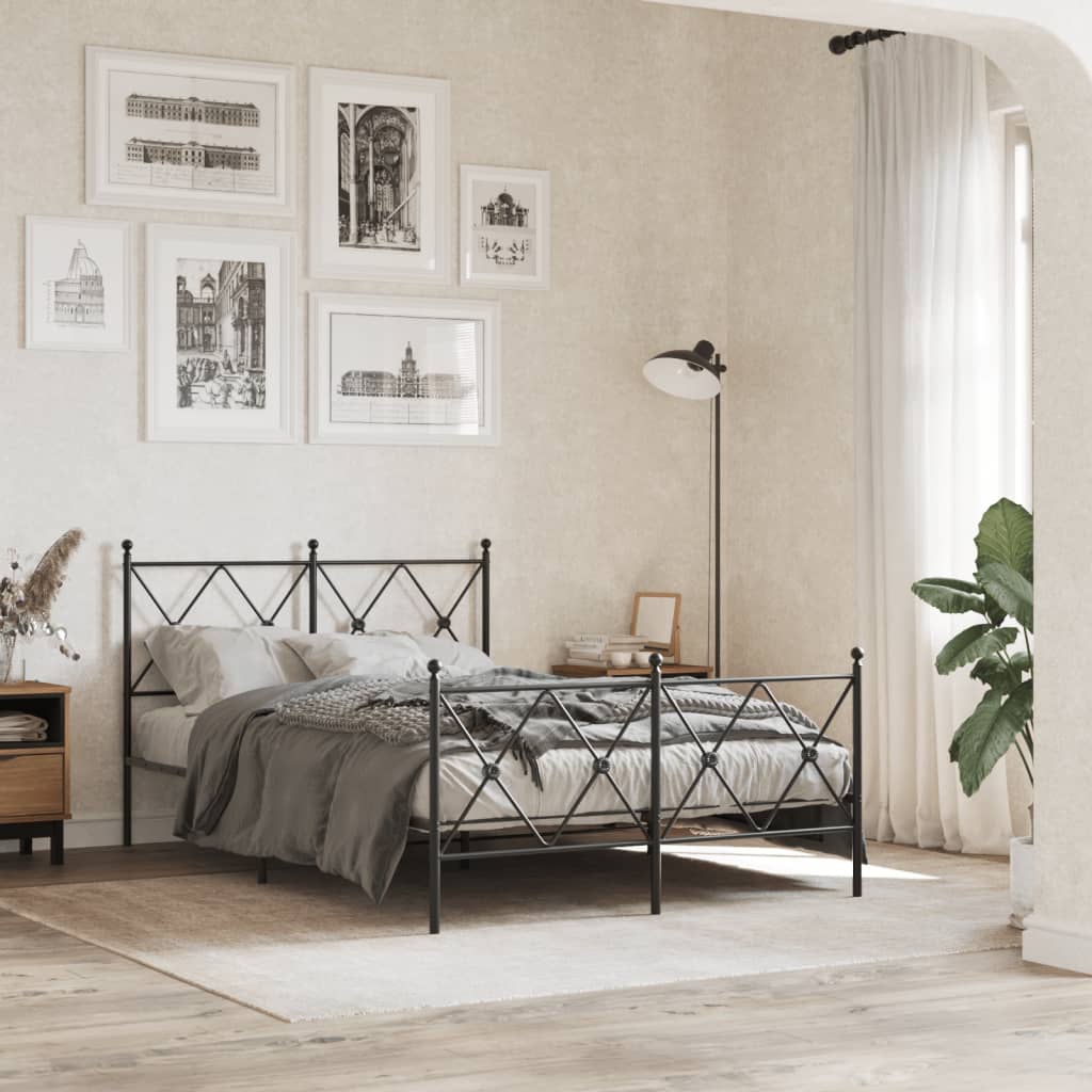 Metal Bed Frame with Headboard and Footboard Black 120 x 190 cm