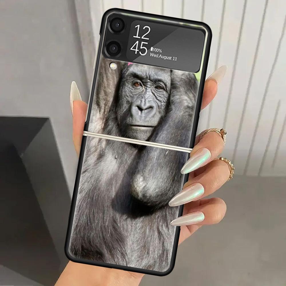 Жесткий чехол-бампер с принтом обезьяньих мемов для Samsung Galaxy Z Flip 7 6 5 4 3 Черный ZFlip7 ZFlip6 Flip5 Flip4 Flip3 5G