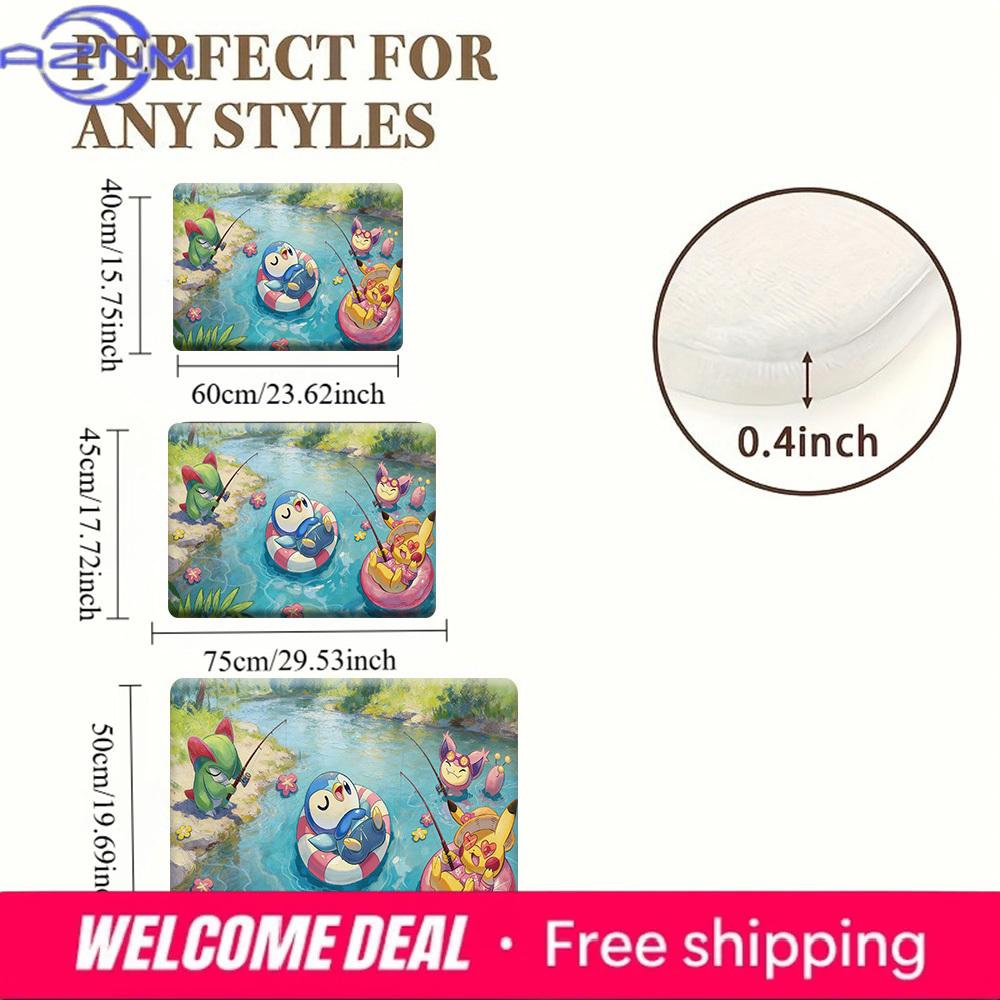 Pokemon Cute Characters River Fishing Print Non-slip Doormat, Soft Absorbent Floor Rug for Home Decor