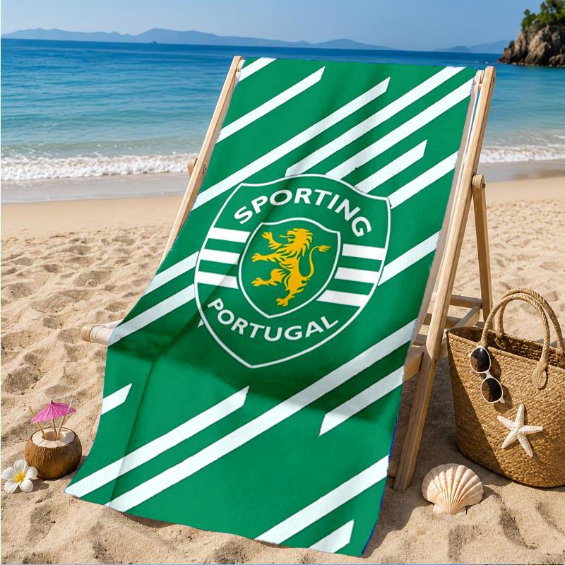 Пляжное полотенце с эмблемой Sporting Cp, Быстросохнущее, Легко ухаживать, Подходит как для занятий фитнесом, так и для пляжного отдыха, Спортивный незаменимый аксессуар