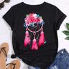 Women Fashion T Shirt Girl Harajuku Feather Printing Graphic Tees Shirt Femme Dream Catcher Women's T-shirt Clothes Tops