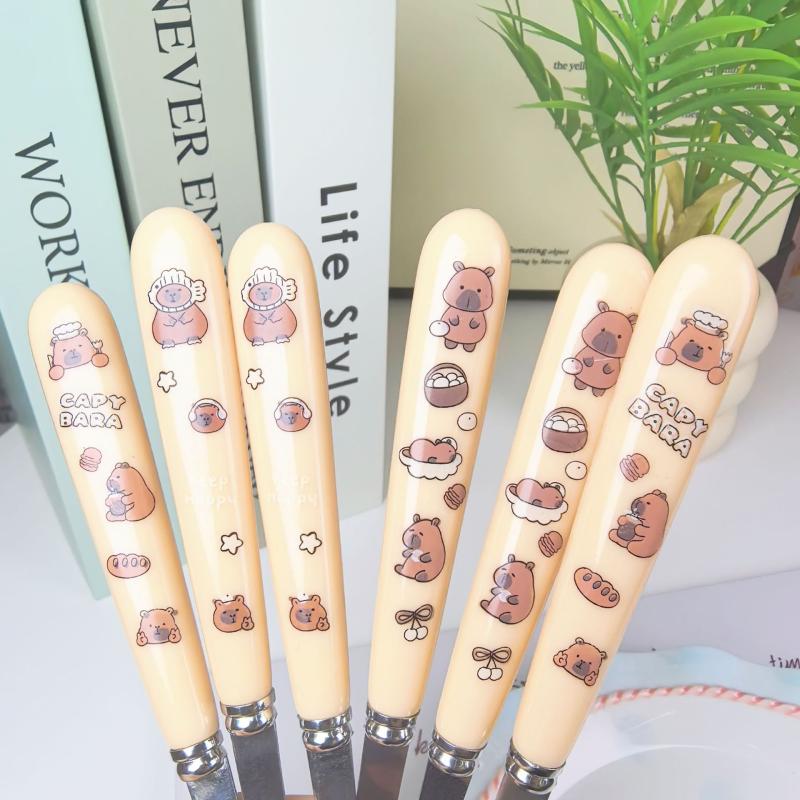 Портативный мультяшный капибара из нержавеющей стали столовые приборы двухпредметный набор вилка ложка студенческие наборы посуды кухонная посуда