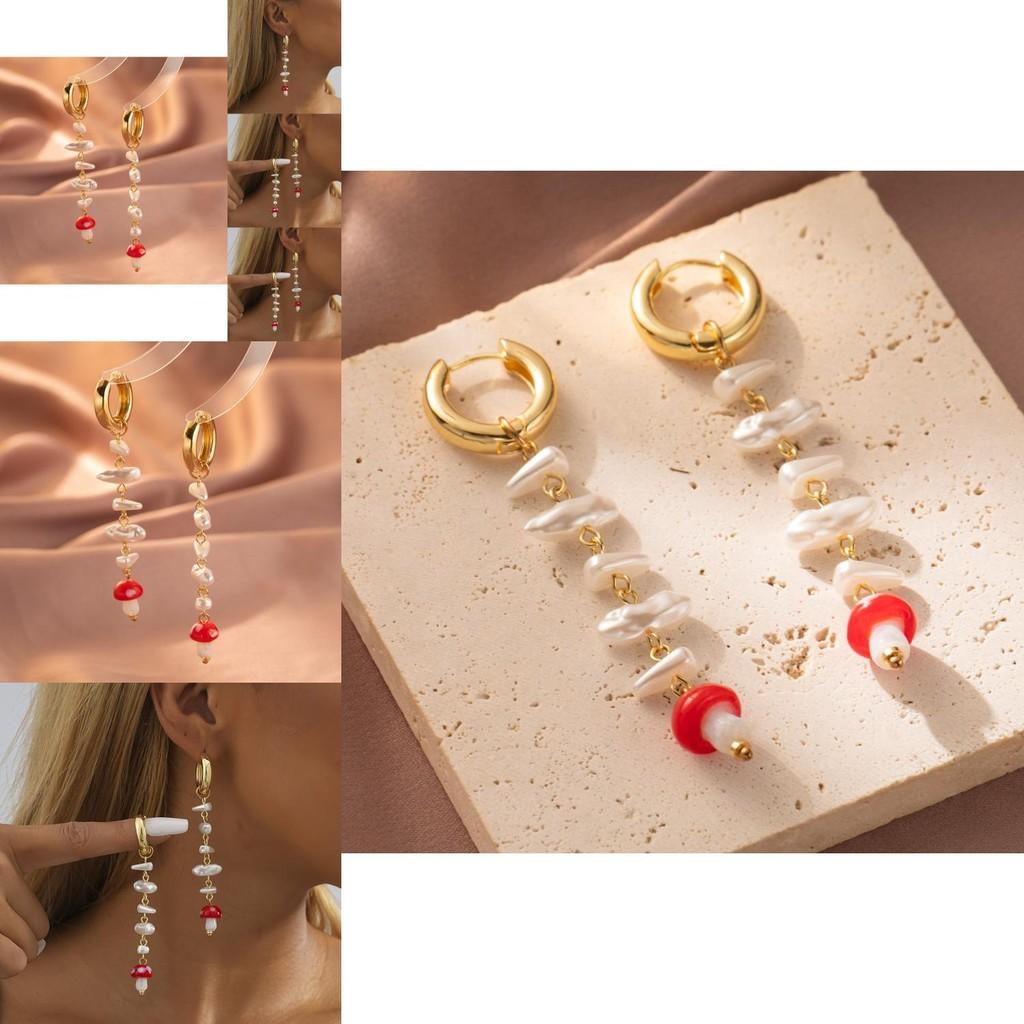 Long Tassel Earrings For Women With Geometric Faux Pearl Mushroom Design Trendy