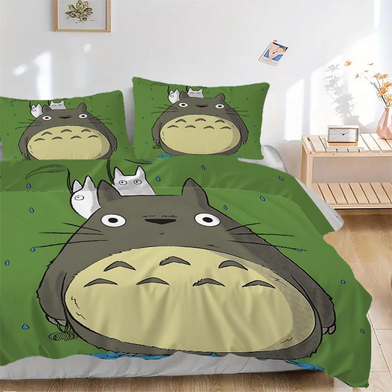 Rainy Day Totoro Print 3Pcs Bedding Setduvet Cover With 2 Bedropillowcase Home Birthday Gift