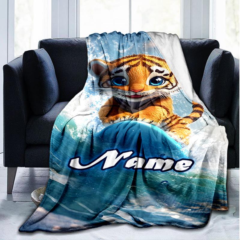 1PC Custom Name Tiger Adventure outdooor Flannel blankets Throw Blanket All-Season Throw Gift Bedspread for Couch, Bed, Camping Holiday Birthda