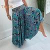 Women Summer Casual Pants Wide Leg Elastic High Waist Long Pants Retro Printing Culottes Loose Fit Flowy Trousers Streetwear