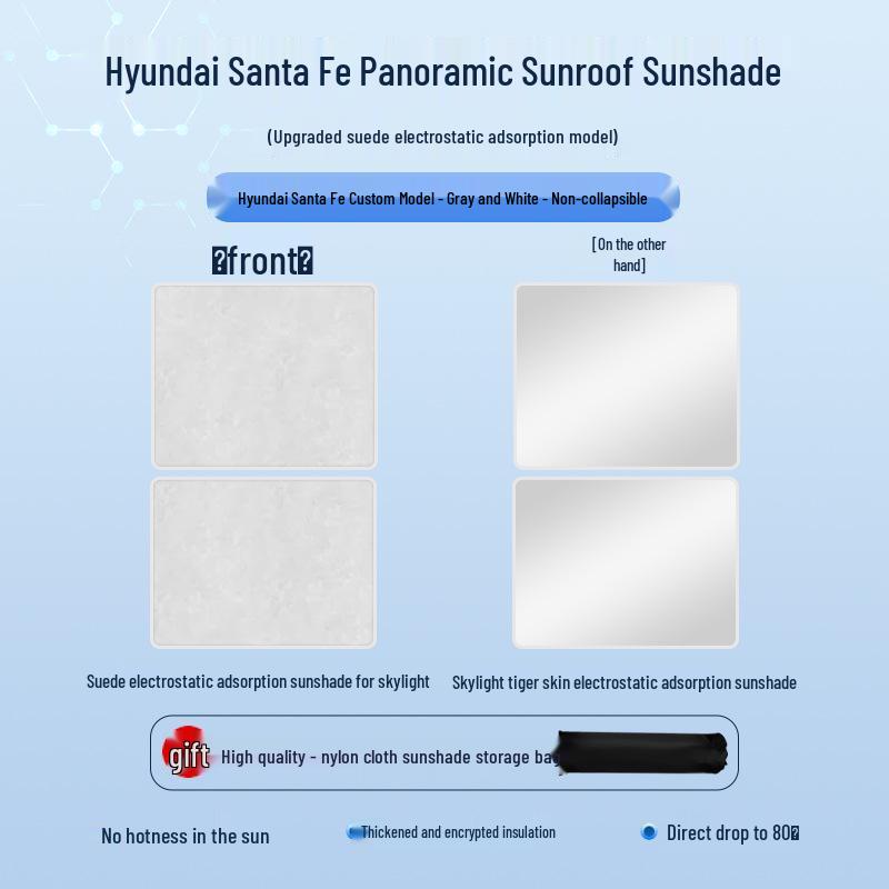 Непрозрачная статическая солнцезащитная шторка для Hyundai Santa Fe 13-18: Теплоизоляция, Защита от солнца, Блокировка приватности