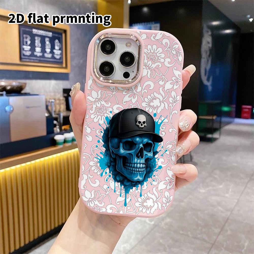 Phone Case: 2D flat design suitable for iPhone 18, 17, 16, 15, 14, 13 Pro protective case, couple style, skull baseball cap, Christmas and Halloween g