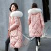 Winter Versatile Thickened Bright Down Cotton Coat and Jackets with Fur Hooded Pink Long Outwear Clothes