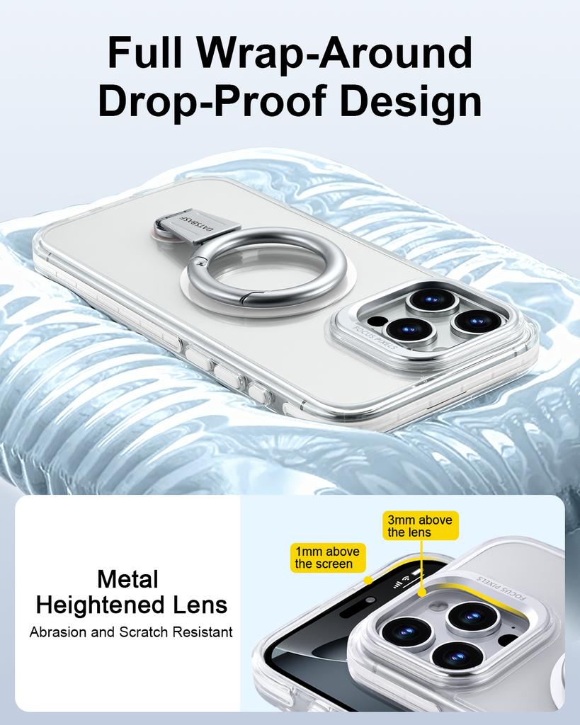 Oatsbasf for iPhone 16 15 Pro Max Phone Case with Magsafe 360°Rotatable Magnetic Ring Stand Transparent Bumper Protective Cover