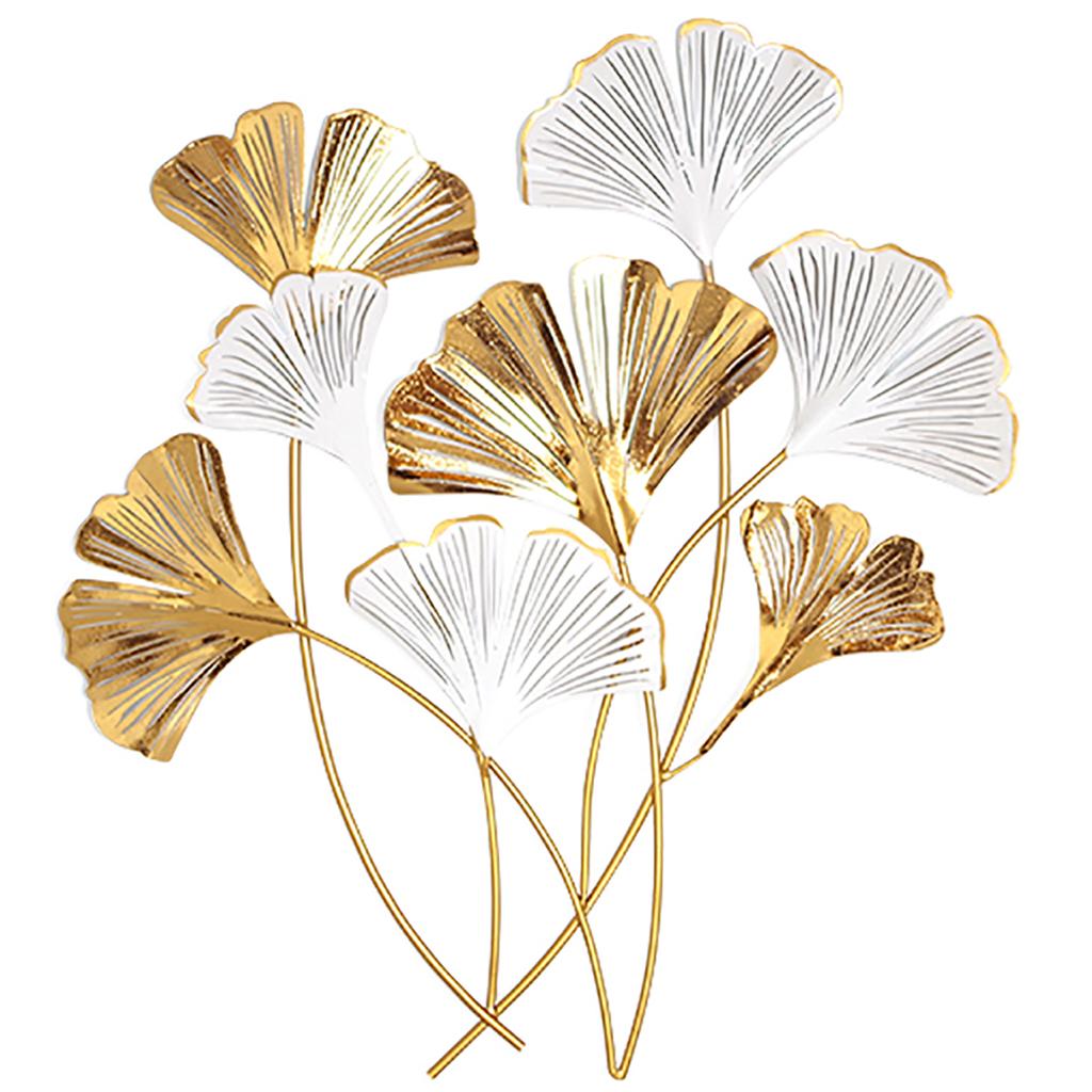 Les Trésors De Lily [A3227] - XXL Metal Decoration 'Ginkgo Biloba' White Gold - 81x75x6 Cm