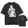 Мужская мода Уличная одежда Выстиранная черная футболка Японское аниме Графический принт Футболка Летний хлопок Оверсайз Топы Футболки