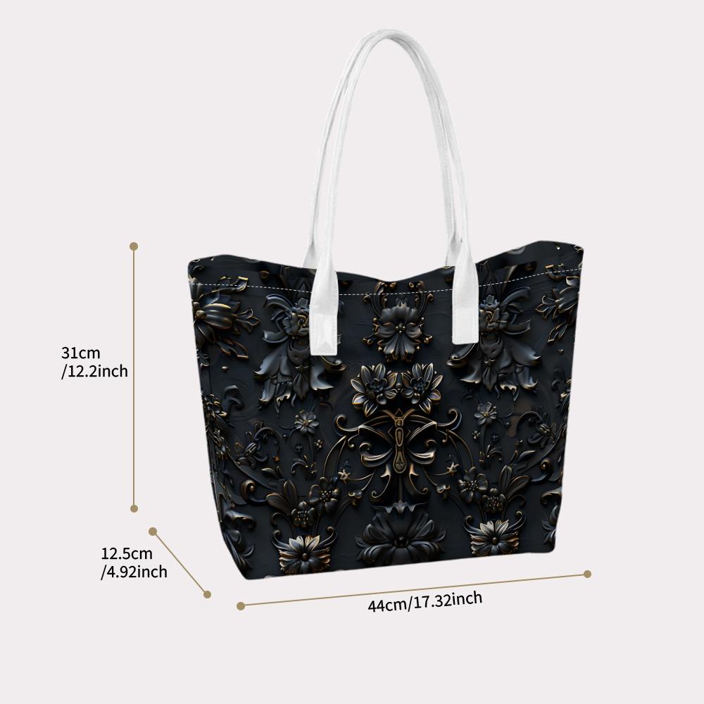 Elegant Dark Floral Embossed Large Tote Bag Fashion Casual Daily Women's Shoulder Handbag