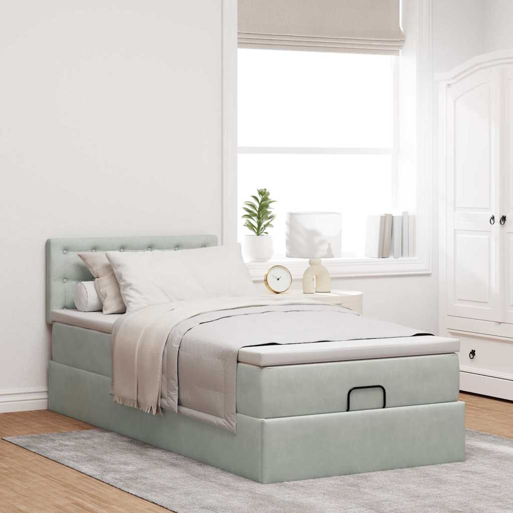 Ottoman Bed with Mattress & LEDs Light Grey 90x190 cm Velvet