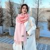 2024 Autumn/Winter New Thickened Warm Solid Color Double Sided Two Tone Tassel Imitation Cashmere Scarf, High Grade Shawl Neck