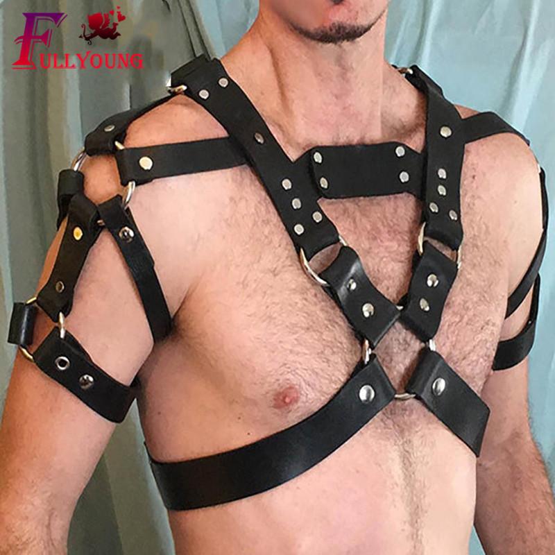 Fullyoung из искусственной кожи, мужской нагрудный ремень, бондаж, рабский Фетиш, ограничители, ремни, товары для секса, игрушки для взрослых, клубные костюмы