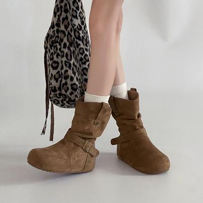 Модные западные плиссированные ботинки-гофры, полусапоги, ботинки Мартин, женские зимние винтажные ботинки на внутренней платформе, с ремешком и пряжкой, увеличивающие рост, модные ботинки