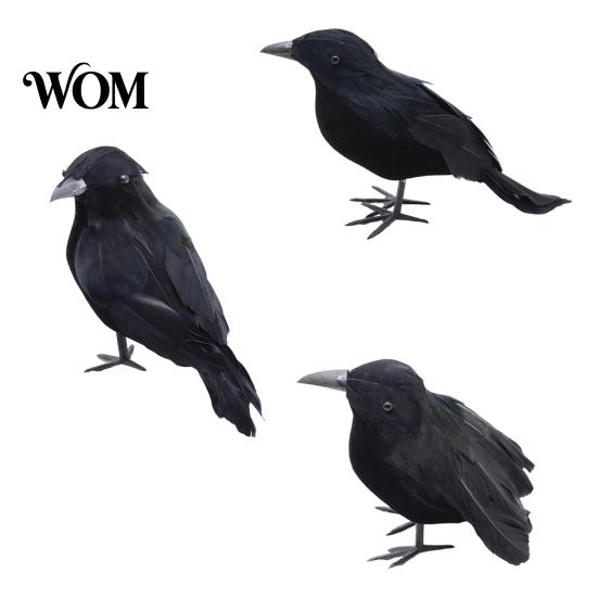 Simulated Feather Animals Realistic Black Crow Halloween Decor, Lifelike Feathered Raven Figurine Prop Gothic Theme Ornament for Haunted House,