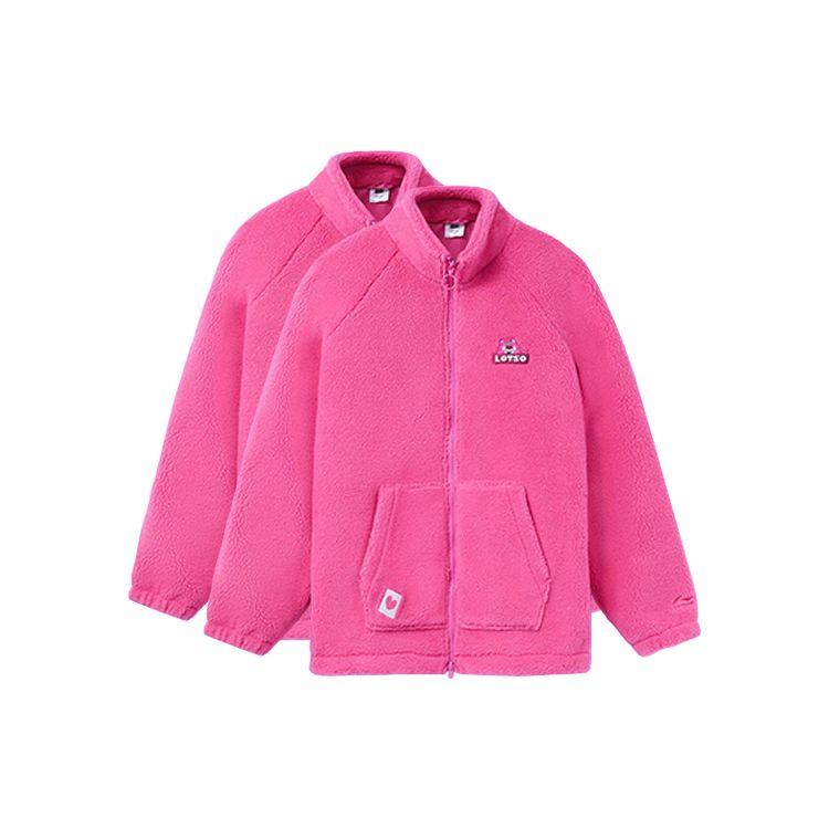 Li-Ning X Disney Toy Story Strawberry Bear Series Warm Embroidered Fleece Jacket With Windproof Stand Collar Unisex Jackets Rose-Purple AFDRA16-1