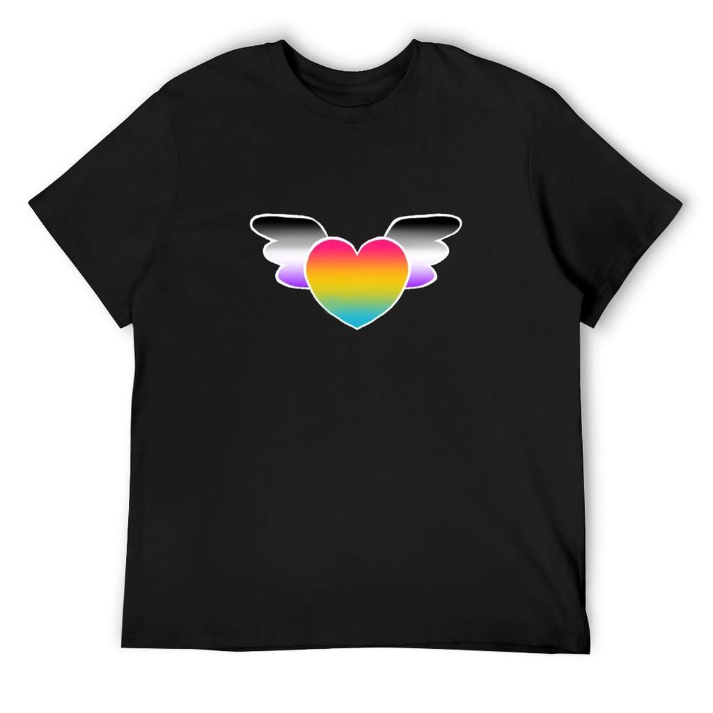 Panromantic Heart with Asexual Wings T-Shirt Sports Fans Oversized Graphic Tee Baggy Shirts Outfits for Men