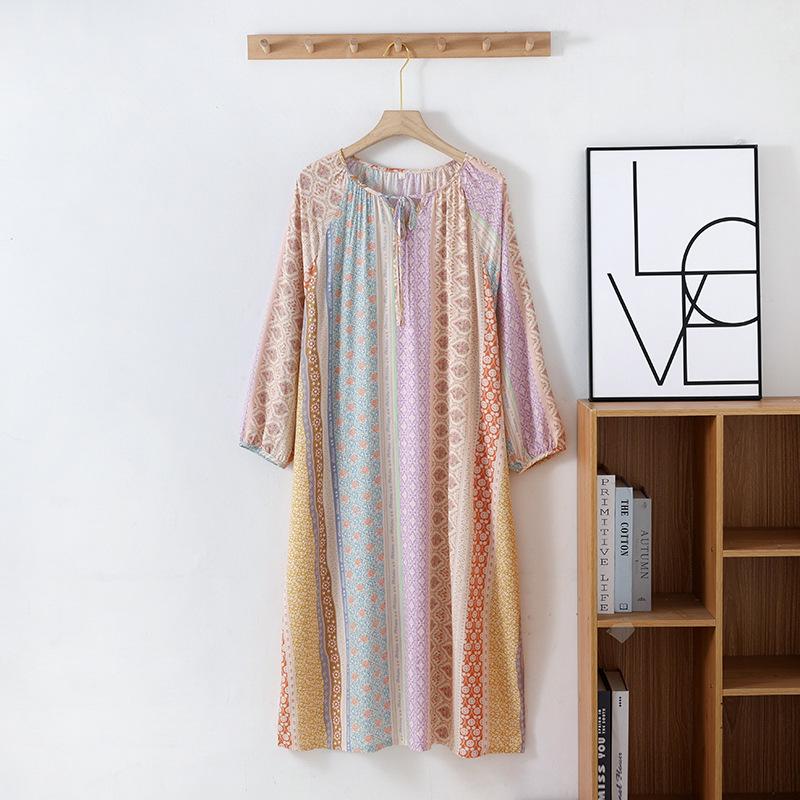 Летняя ночная рубашка с длинными рукавами, женская ночная рубашка в стиле бохо, пляжная ночная рубашка, длинная юбка, большой размер, свободная домашняя одежда