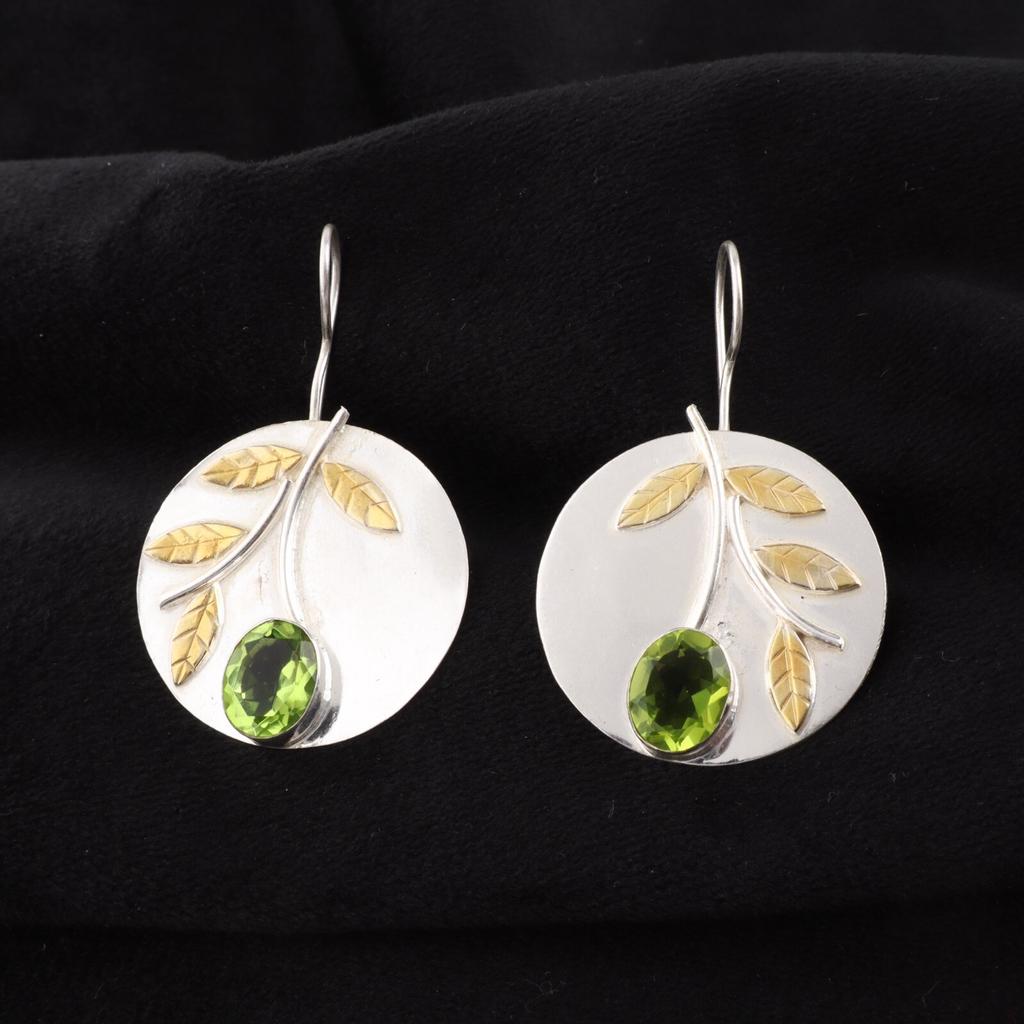 Peridot Gemstone 925 Sterling Silver Women Jewelry Handmade Hook Earrings 1.73" EE-176-17