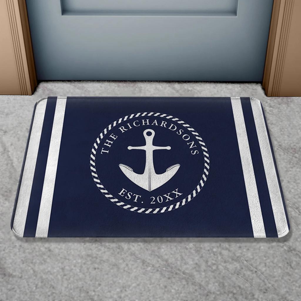 Anti-slip door mat, nautical compass sailboat rope anchor decorative floor mat, indoor and outdoor bathroom carpet