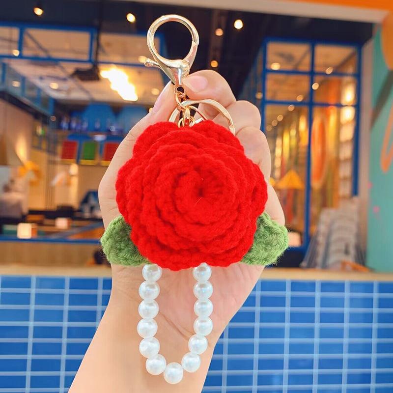 Crocheted Rose Pendants Chains Wrist Strap Lanyard Anti-lost For Mobile Phone Bags Keys Decorative Gift Accessories