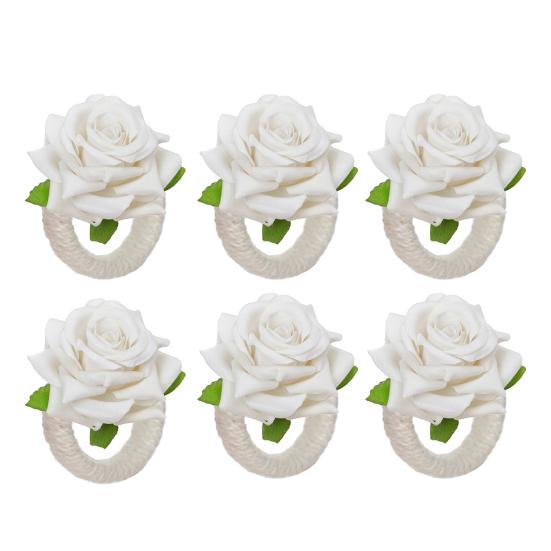 6 искусственных колец для салфеток в виде роз, тканевые держатели для салфеток в виде цветов, кольца для салфеток в деревенском стиле для свадеб, юбилеев и украшения обеденного стола.